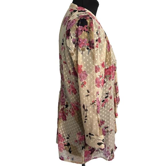 Daniel Rainn Open Front Swiss Dot Cardigan Size M Feminine Sheet Floral - Picture 2 of 8